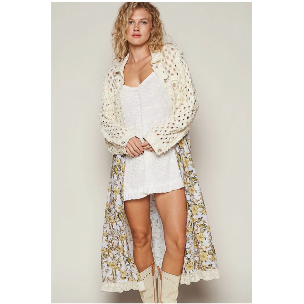 POL Cream Floral Long Cardigan